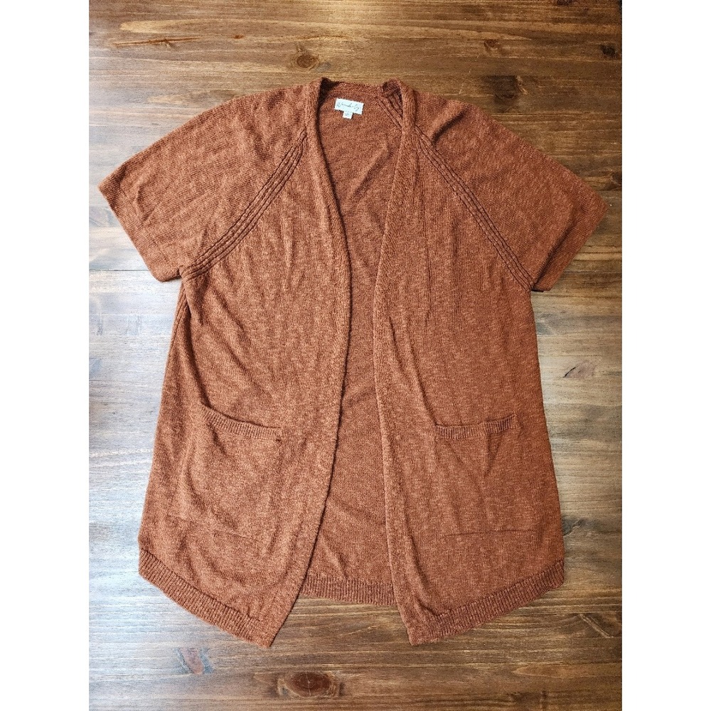 Wonderly Boho Knit Cardigan Sweater Short Sleeve Open Front Size L Burnt Orange